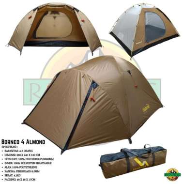 ZS TENDAKI BORNEO 4 KAPSITAS 4 ORANG TENDA CAMPING TENDA KEMPING TENDA MURAH BORNEO 4 ALMOND