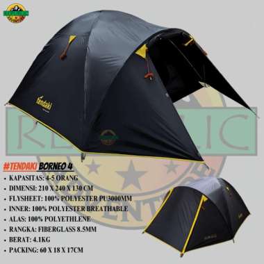 ZS TENDAKI BORNEO 4 KAPSITAS 4 ORANG TENDA CAMPING TENDA KEMPING TENDA MURAH BORNEO 4 BLACK