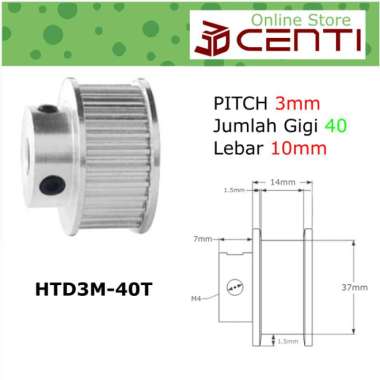 HTD3M 40T Timing Pulley Bore 8mm 10mm 12mm 40 Teeth HTD 3mm lebar 10mm, Ukuran 8mm