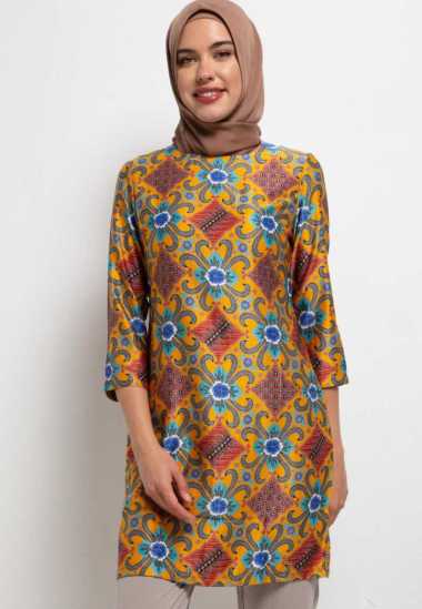 Arjuna Weda Tunik Batik Kembang Almond 22404120 - Kuning S