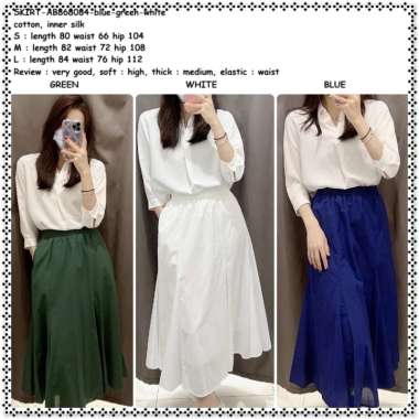 AB868084 Rok Panjang Midi Skirt Karet Lebar Wanita Korea Import Putih White Hijau Green Biru Navy Bl