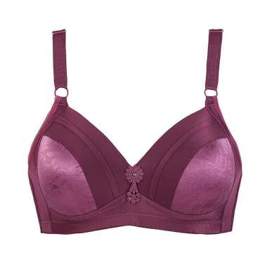 Bra Wanita Cup Besar Tanpa Kawat BH Jumbo Motif Gambar Bunga Big Size Ibu UNGU 42