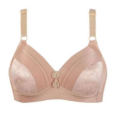 Bra Wanita Cup Besar Tanpa Kawat BH Jumbo Motif Gambar Bunga Big Size Ibu CREAM 44