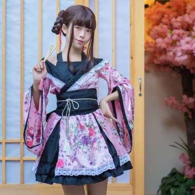 Verish CC-20 black sailor yukata kimono lolita waloli cosplay costume kostum PINK