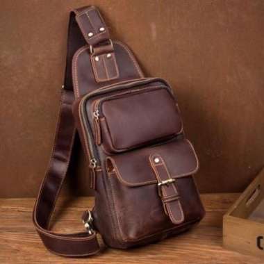 VERISH Tas Slempang Kulit Crezy Horse Vintage Original mk033 Coklat Tua