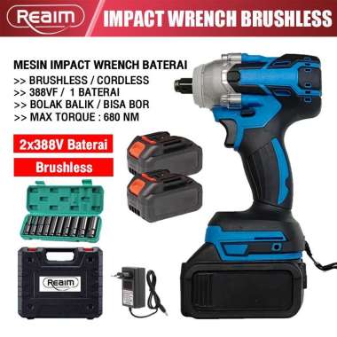 ss atau 680NM batre 2 impact wrench cordless baterai tanpa kabel impak Impek 388V/2 baterai+10PC
