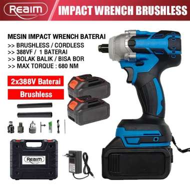 ss atau 680NM batre 2 impact wrench cordless baterai tanpa kabel impak Impek 388V/2 baterai+9PC