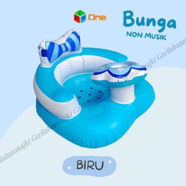 Kursi Pompa Bayi Sofa Tiup Tempat Duduk Bayi Balon Bebek Merak Bunga Biru Biasa