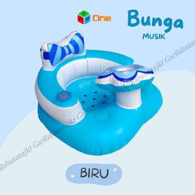 Kursi Pompa Bayi Sofa Tiup Tempat Duduk Bayi Balon Bebek Merak Bunga Biru Musik