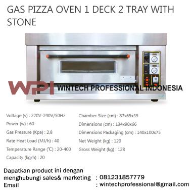 Wintech GBO-12PSS Gas Pizza Oven 1 Deck 2 Tray With Stone - Gas Pizza Deck Oven Atau Gas Pizza Oven 