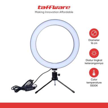 TaffSTUDIO Lampu Halo Ring Light LED 8W 6 Inch Mini Tripod - RL-19