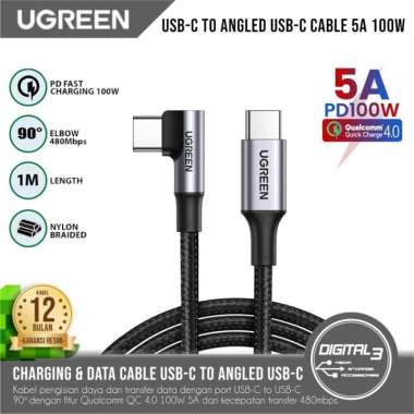 Ugreen US334 Cable USB-C to Type C Angled 90 Derajat 100W PD 1M Kabel
