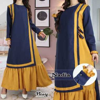 Gamis Nadia Modern Dress Muslim Dress Pesta Semua Ukuran Navy