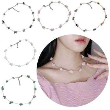 Kyra Crystal Quartz Necklace Kalung Kristal Batu Alam Gem Stone Korea Choker Korean Rose Quartz
