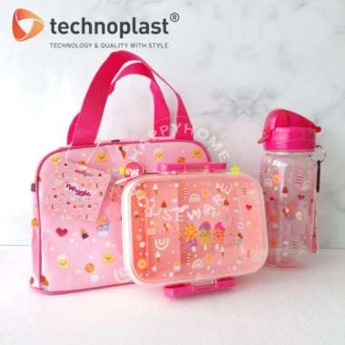 WIGGLE Lunch Bag Kids Set HELLO DINO |Tempat Bekal & Botol Minum Tas Pink Dessert