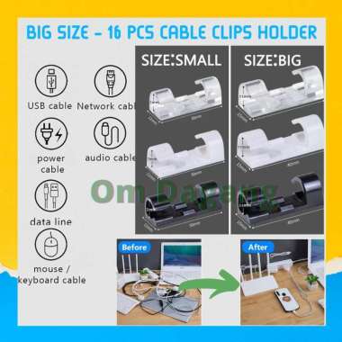 Klip Penjepit Kabel Ukuran Besar Isi 16 Pcs Clamp Cable Kabel Mini Cord Organizer Holder Putih