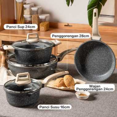 ZS Carote EW Wajan Panci PAKET KELUARGA Set Anti Lengket (4 BUAH) Granit - 4PCS SET 4PCS SET