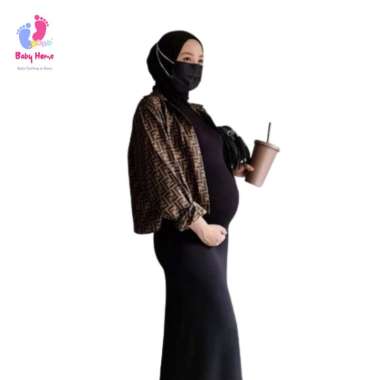 Basic Long Inner Dress Hamil Knit Premium Bodycone Span Outfit Hijab Bumil All size Busui Putih