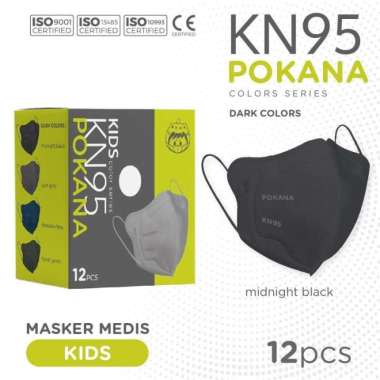 Pokana KN95 6Ply Kids Earloop / Masker Medis Muka 6 PLY Isi 12 Pcs Anak Kecil Kids Adult Ori Hitam