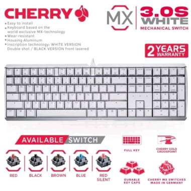 CHERRY MX 3.0S NBL White Mechanical Gaming Keyboard Red Silent