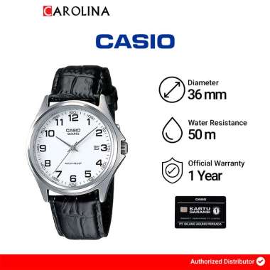 Jam Tangan Pria CASIO MTP-1183E-7B Enticer Men White Dial Black Leather Band