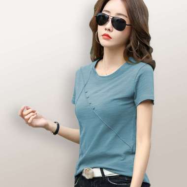 Kaos Lengan pendek wanita Gaya Korea variasi leher - jfashion Bonna Biru