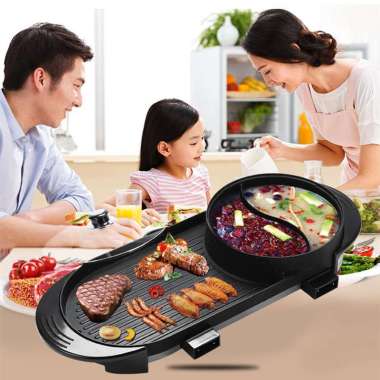Pemanggang Grill 2 in 1 Korean Grill Pan Electric Multifungsi 2in1 Hotpot BBQ large