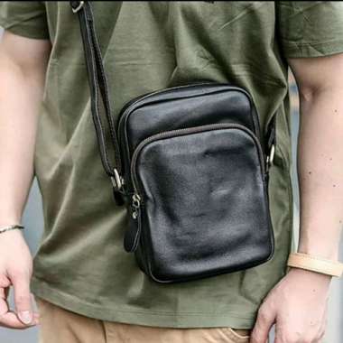 Bossindo Tas Selempang Pria - Tas Mini Pria Kulit Sapi Asli Papirut Garut