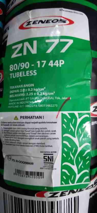 Paketan Ban ZENEOS 80/90-17 & 90/90-17 ZN 77 TUBELESS