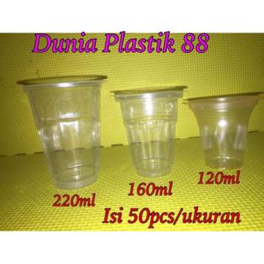 Isi 50pcs gelas 220ml 160ml 120ml plastik cup bening es ice crim krim ukuran aqua 120ml