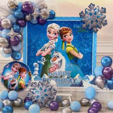 1 Set Paket balon DEKORASI FROZEN SPANDUK ulang tahun pesta birthday anak (KELENGKAPAN DEKORASI SESU