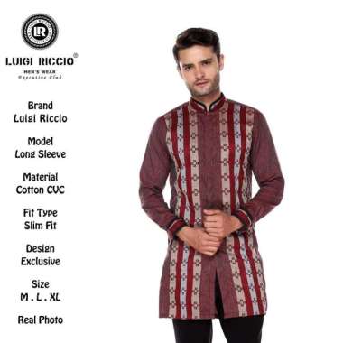 Baju Koko Pakistan| Luigi Riccio| Warna Merah Bata Motif 1 XL