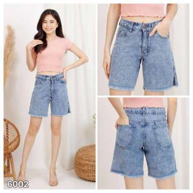Celana Hotpants Wanita Pendek Jeans Non Stretch HW Denim Pinggang Highwaist Model Kaki bawah Rawis 2