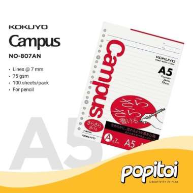 KOKUYO Campus Paper Refill Loose Leaf A5 Kertas isi Ulang Binder 807AN
