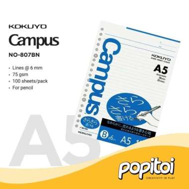 KOKUYO Campus Paper Refill Loose Leaf A5 Kertas isi Ulang Binder 807BN