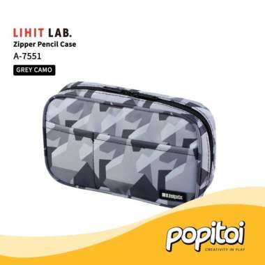 Lihit Lab A-7551 Zipper Pencil Case Tempat Kotak Pensil Resleting GRAY-CAMO