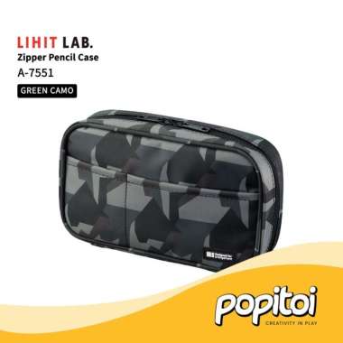 Lihit Lab A-7551 Zipper Pencil Case Tempat Kotak Pensil Resleting GREEN-CAMO