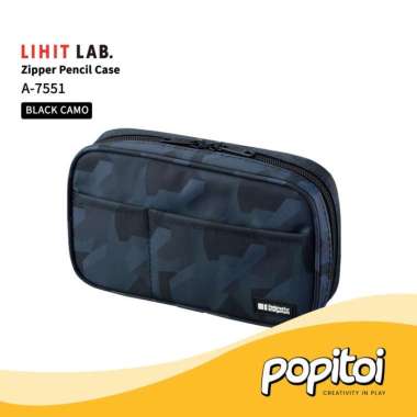 Lihit Lab A-7551 Zipper Pencil Case Tempat Kotak Pensil Resleting BLACK-CAMO