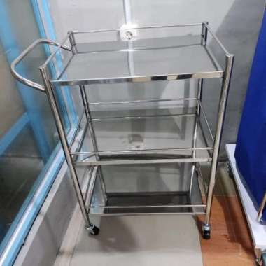 Trolly Instrumen 3 Rak/Meja troli instrumen rumah sakit (Stainless)