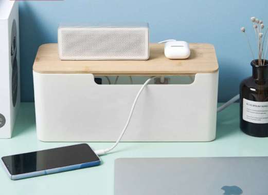 organizer kotak storage kabel box charger hp laptop meja kayu Multicolor
