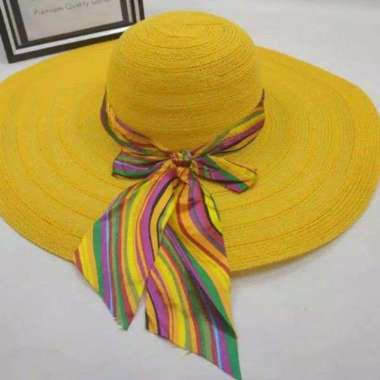 Topi pantai wanita floopy nylon import kuning