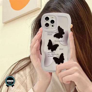 SOFTCASE SILIKON CASING MODEL GELOMBANG CLEAR MOTIF KUPU KUPU HITAM FOR IPHONE 7 8 7+ 8+ X XS XR XS