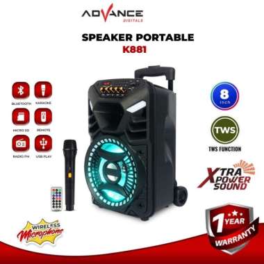 SPEAKER AKTIF PORTABEL 8 INCH ADVANCE k881N K 881 N + MIC WIRELESS SOUND AKTIF PORTABEL 8 INCH