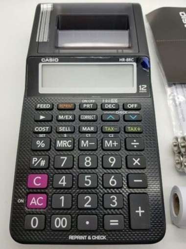(paket) casio hr-8rc+kertas struk+tinta+baterai ~ kalkulator printer Multicolor