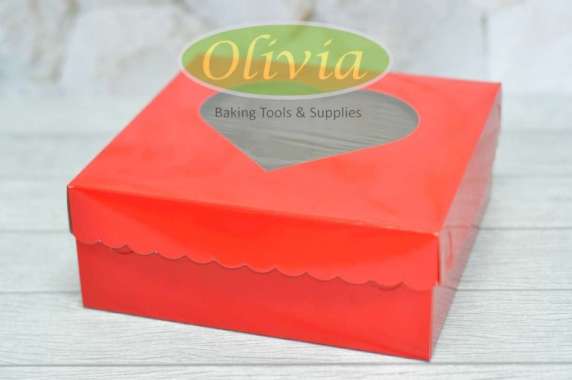 Dus Merah motif Hati 18 x 18 x 7,5 cm - Love - Dus Kue - Cake Box