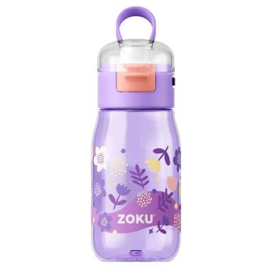 Zoku Purple Flowers Kids Flip Gulp Bottle - Botol Minum Anak, Botol Minum Sedotan, Botol Minum Anak
