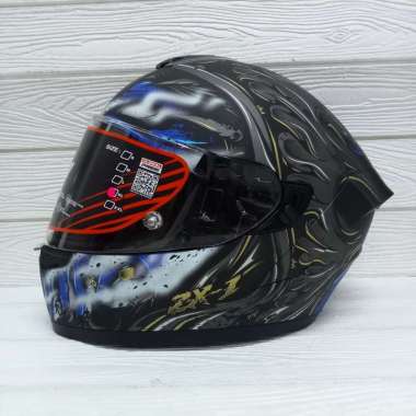 HELM NJS ZX1 ZX-1 MOTIF DESTROYER BLACK BLUE DOFF DOUBLE VISOR HELMET XXL