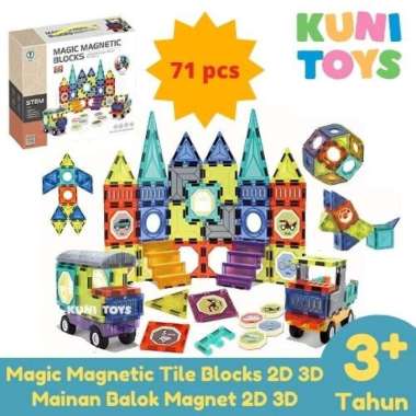 magic magnetic blocks tiles mainan magnet edukasi balok anak 3 tahun Multicolor
