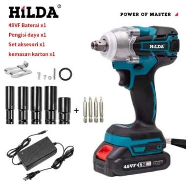 HILDA Cordless Impact Wrench Mesin Bor impact baterai 48VF 48VF Set
