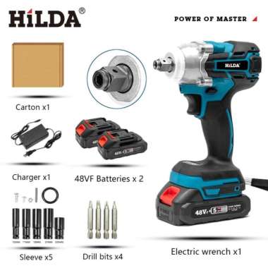 HILDA Cordless Impact Wrench Mesin Bor impact baterai 48VF 48VF 2Bat Set